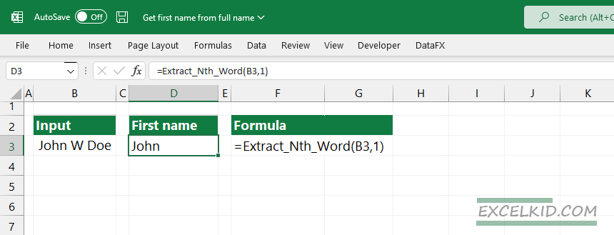 extract the first name using ExtractNthWord function