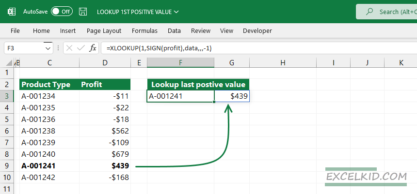 find lookup the last positive value