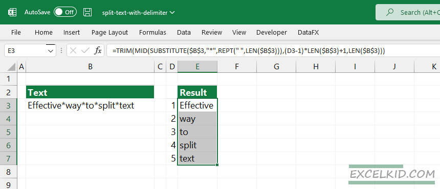 formula to extract words from a text string based on a delimiter