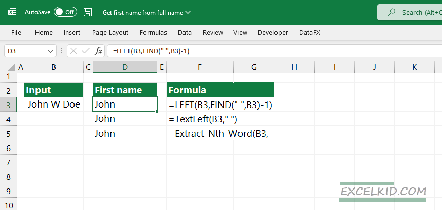 Excel Formula Get First Name From Name ExcelKid