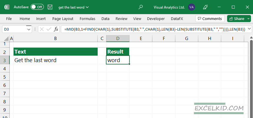 get last word using MID FIND CHAR SUBSTITUTE functions