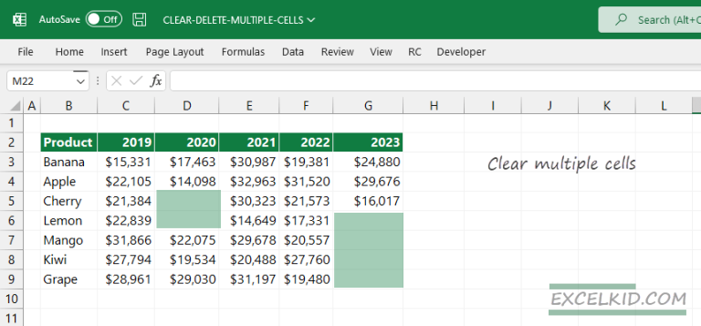 How To Clear Multiple Cells In Excel