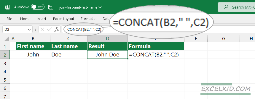 how to use the CONCAT function
