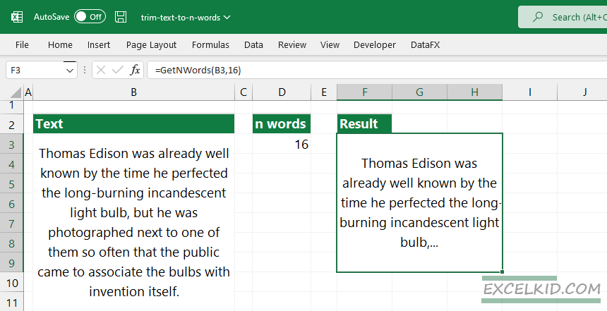 how to use the getNwords function
