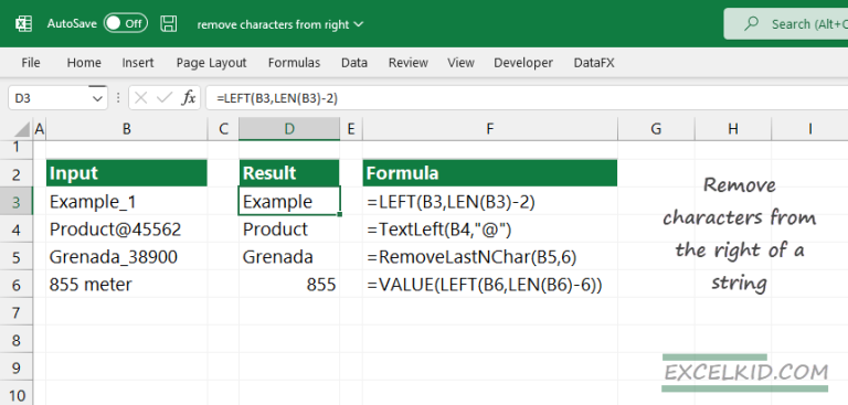 Remove Certain Characters From Right Excel