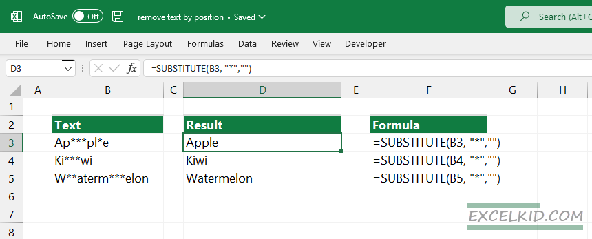 replace text by position using SUBSTITUTE