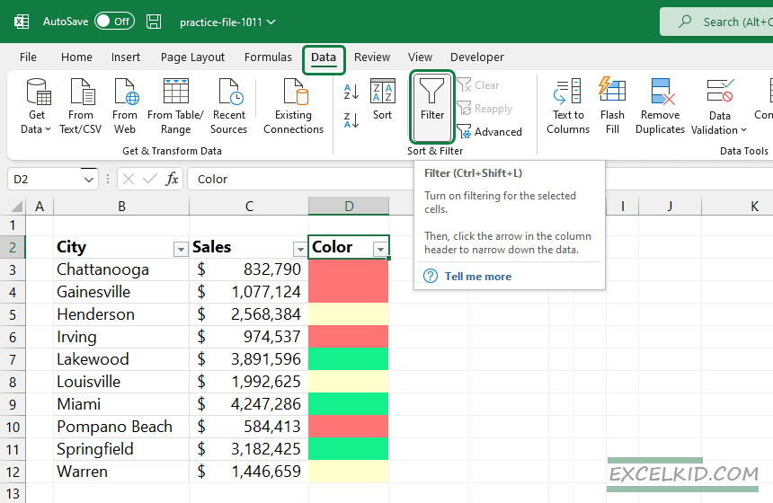 select data tab then click filter button