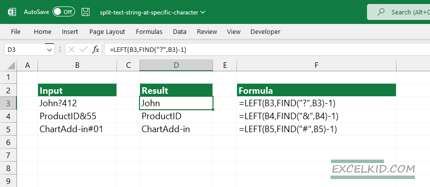  Excel Formula Split Text String At Specific Character ExcelKid