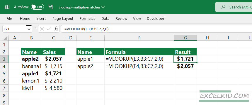 apply VLOOKUP multiple matches formula