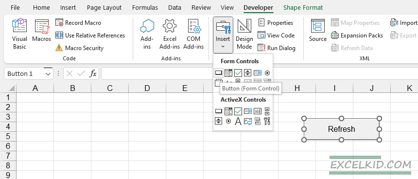insert a macro button to control excel map colors