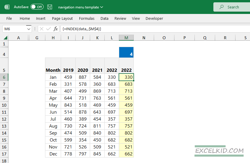 Set up the table that contains the data