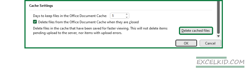 how to clear cache in excel