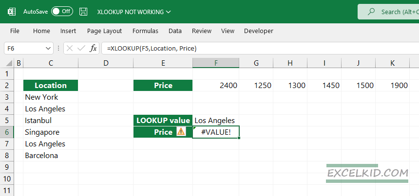 xlookup is not working with different array sizes
