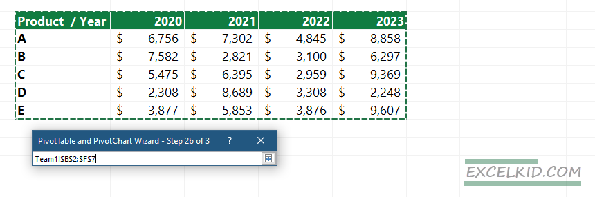 pivot table wizard add consolidate ranges