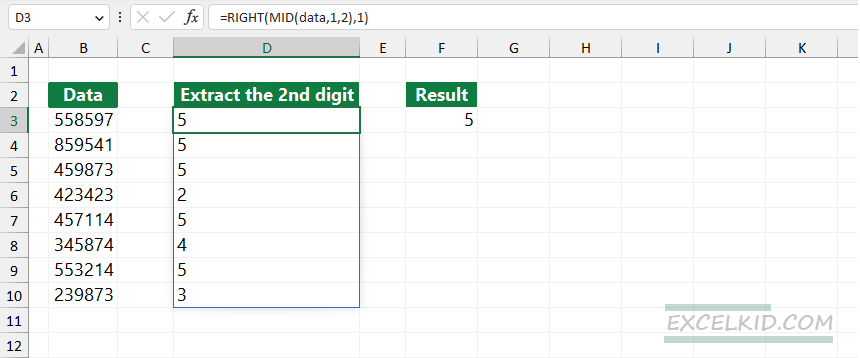 Count numbers by nth digit using RIGHT MID COUNTIF