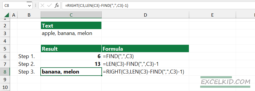 How to Extract Text after Character using the FIND LEN and RIGHT Functions