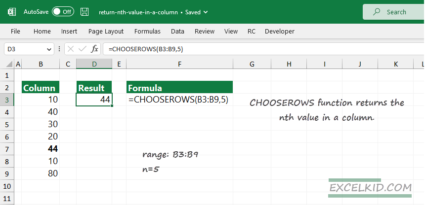 Return the Nth Value in a column Excel