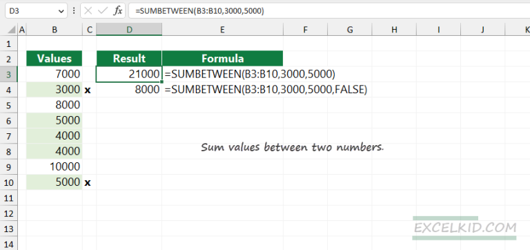 Excel Formula Sum If Between Two Numbers