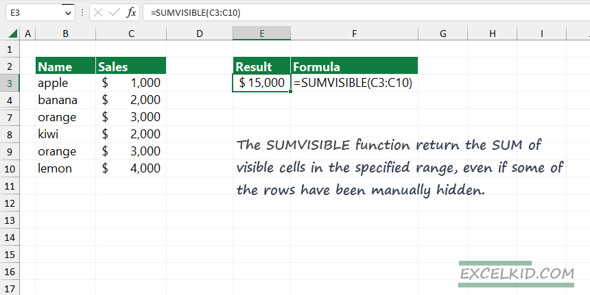 SUMVISIBLE FUNCTION