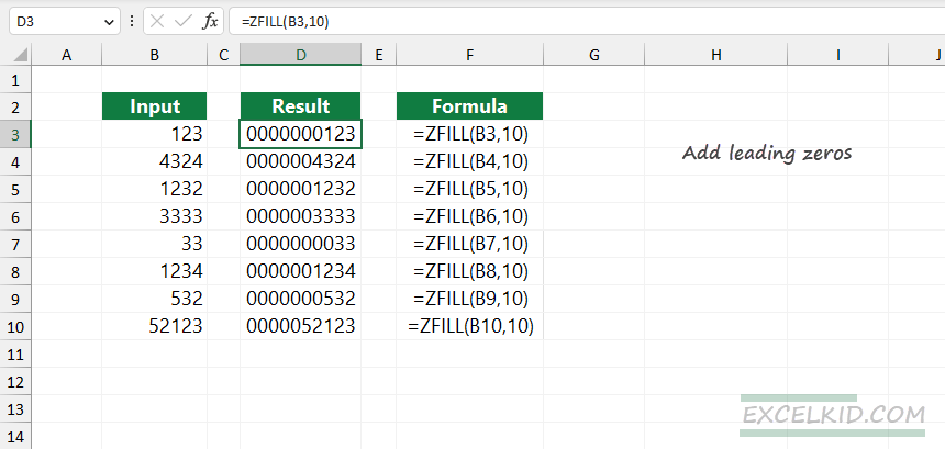 add leading zeros in Excel