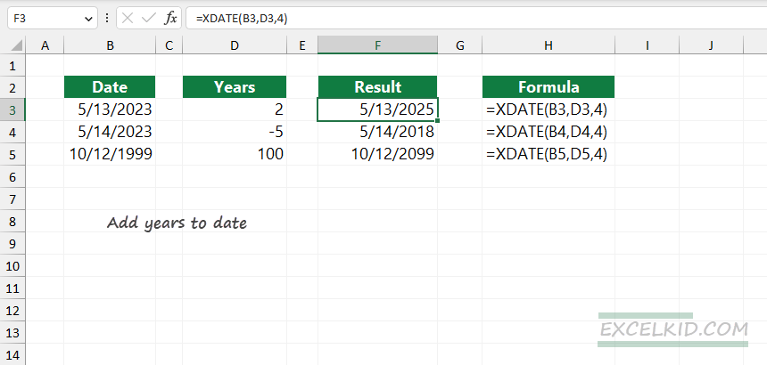 add years to date excel xdate