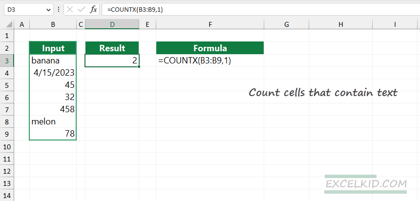 Count Cells That Contain Text Excel Formula ExcelKid