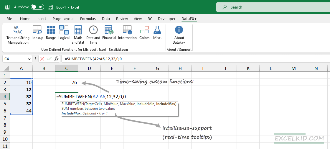datafx advanced user defined function library - excel add-in