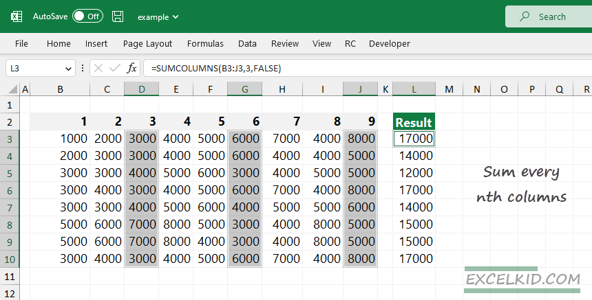 sum every nth column in Excel