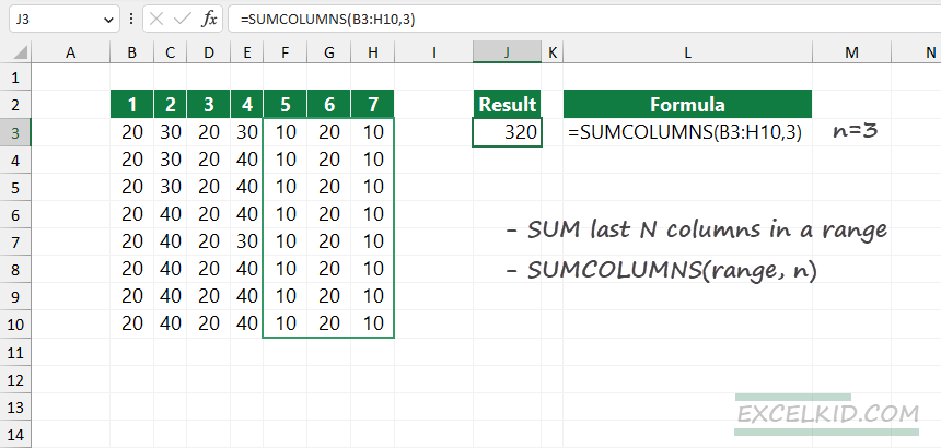 sum last n columns