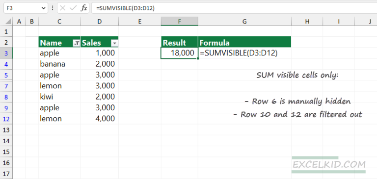 sum-visible-rows-in-a-filtered-list-using-sumvisible-excelkid