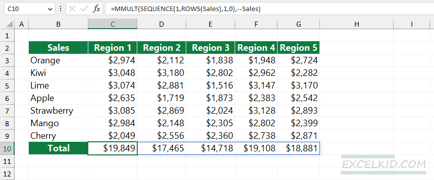 SEQUENCE example to get column totals
