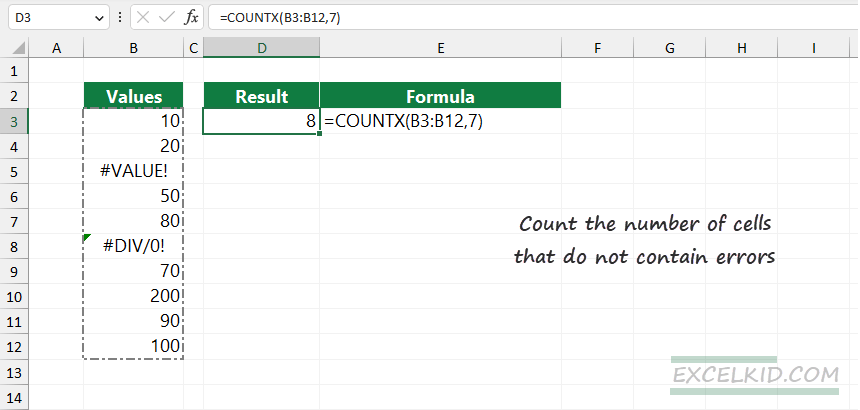 count cells that do not contain errors in Excel