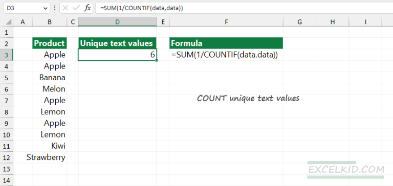 Count Number Of Unique Text Values In Excel Column