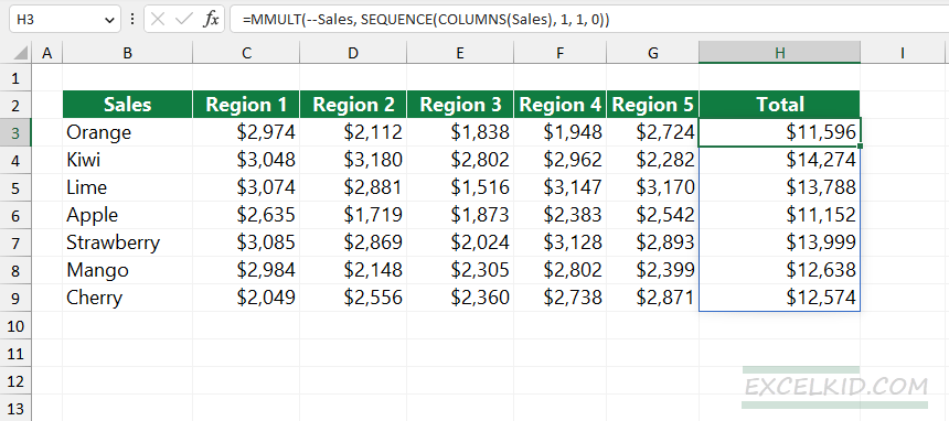 get row totals using SEQUENCE