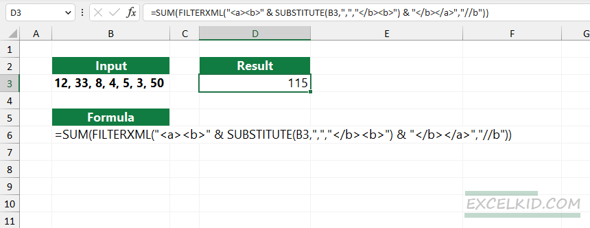 using filterXML to sum comma-separated numbers