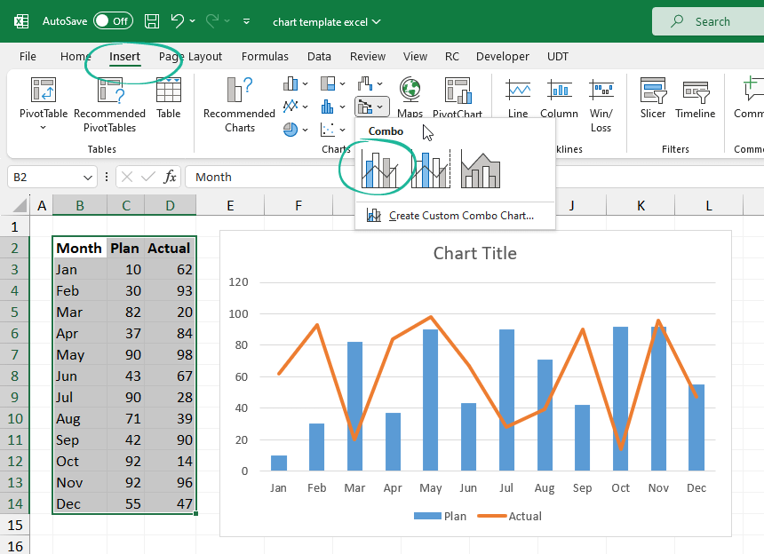 create a combo chart in excel