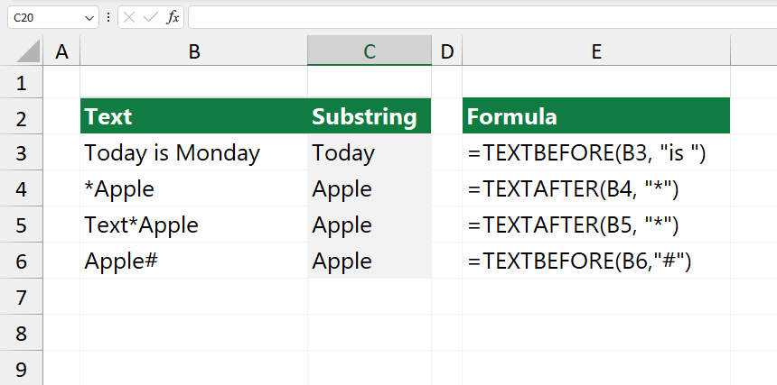Excel substring function - How to extract text before after character