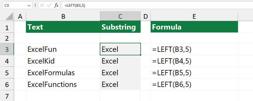Extract a substring from the beginning of the string (LEFT function)
