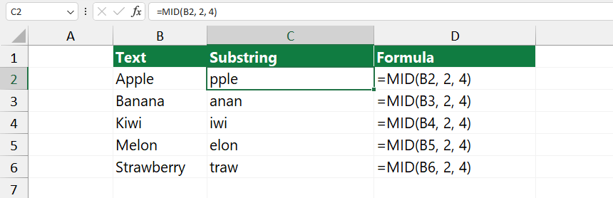 Extract text from the middle of the string (MID Function)