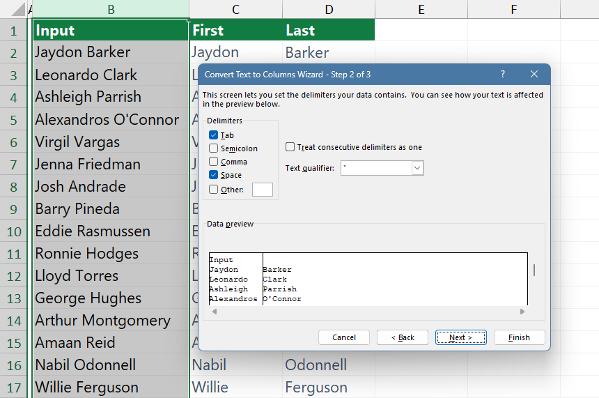 text-to-columns-separate-names