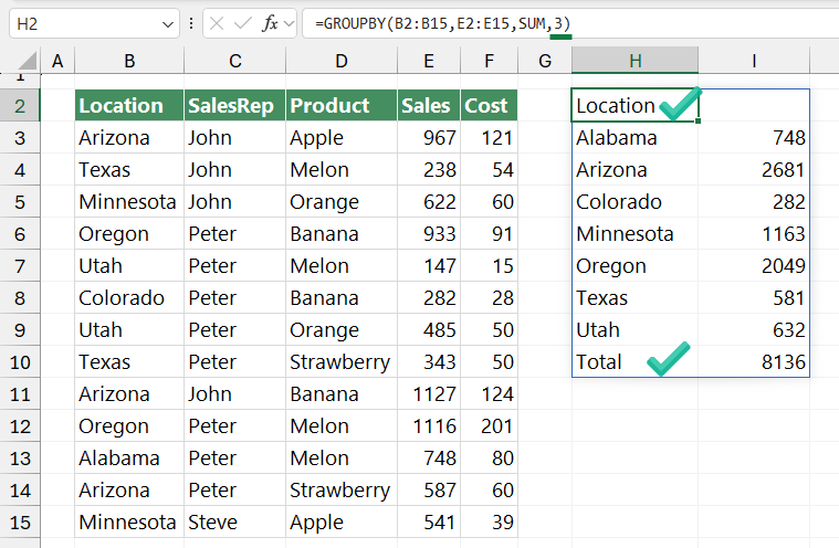 GROUPBY Excel function 4th argument
